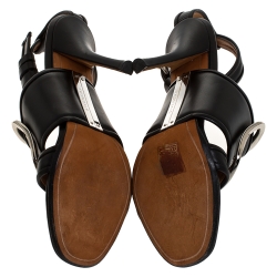 Pre Owned صندل جيفنشي راناوي جلد أسود بحزام للكاحل مقاس 37