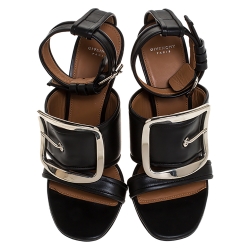 Pre Owned صندل جيفنشي راناوي جلد أسود بحزام للكاحل مقاس 37