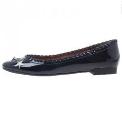 Pre Owned Givenchy Black Star Studded Whipstitch Leather Ballet Flats Size 39.5