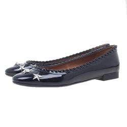 Pre Owned Givenchy Black Star Studded Whipstitch Leather Ballet Flats Size 39.5