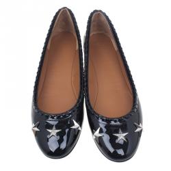 Pre Owned Givenchy Black Star Studded Whipstitch Leather Ballet Flats Size 39.5