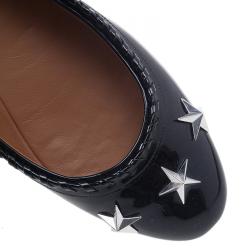Pre Owned Givenchy Black Star Studded Whipstitch Leather Ballet Flats Size 39.5