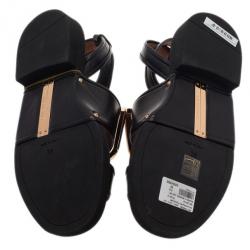 Givenchy Black Leather Victor Buckle Flat Sandals Size 38