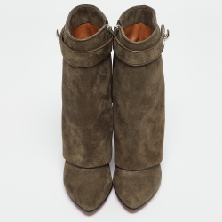 Givenchy Olive Green Suede Shark Lock Wedge Ankle Boots Size 37 