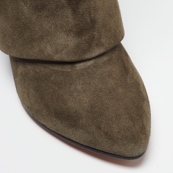Givenchy Olive Green Suede Shark Lock Wedge Ankle Boots Size 37 