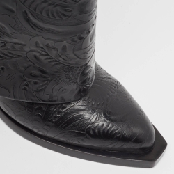 Pre Owned Givenchy Black Leather Shark Lock Cowboy Knee Length Boots Size 37