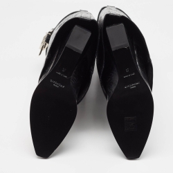 Pre Owned Givenchy Black Leather Shark Lock Cowboy Knee Length Boots Size 37