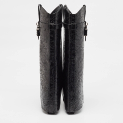 Pre Owned Givenchy Black Leather Shark Lock Cowboy Knee Length Boots Size 37