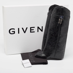 Pre Owned Givenchy Black Leather Shark Lock Cowboy Knee Length Boots Size 37