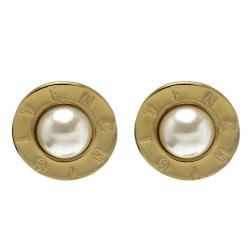 Givenchy Faux Pearl Gold Tone Round Clip-on Stud Earrings