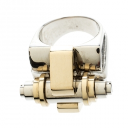 Givenchy Obsedia Two Tone Metal Bar Ring Size 56