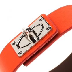 Pre Owned Givenchy Shark Tooth Orange Leather Silver Tone Bracelet 