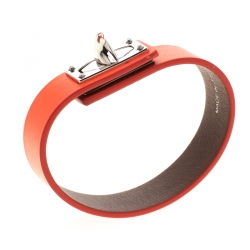 Givenchy Shark Tooth Orange Leather Silver Tone Bracelet 