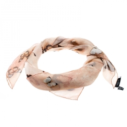 Pre Owned Givenchy Brown Butterfly Printed Silk Chiffon Square Scarf