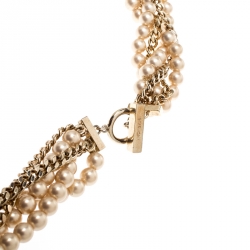 Pre Owned Givenchy Faux Pearl Gold Tone Multistrand Chain Toggle Belt / Necklace