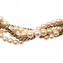 Pre Owned Givenchy Faux Pearl Gold Tone Multistrand Chain Toggle Belt / Necklace