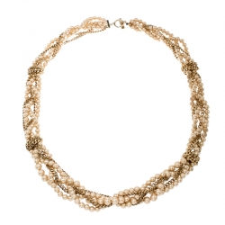 Pre Owned Givenchy Faux Pearl Gold Tone Multistrand Chain Toggle Belt / Necklace