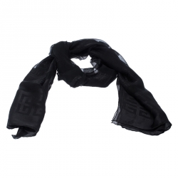 Pre Owned Givenchy Black Logo Jacquard Silk Blend Stole