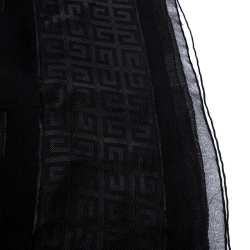 Pre Owned Givenchy Black Logo Jacquard Silk Blend Stole
