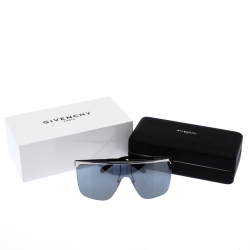 Pre Owned Givenchy Silver/Black Silver Mirrored GV7117/S Shield Sunglasses