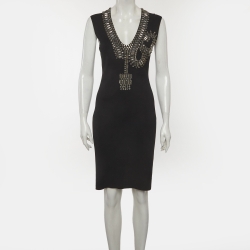 Pre Owned Givenchy Black Embellished Stretch Knit Dress L