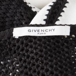 Pre Owned Givenchy Monochrome Open Knit Studded Plunge Neck Detail Paneled Dress S