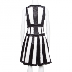 Pre Owned Givenchy Monochrome Open Knit Studded Plunge Neck Detail Paneled Dress S