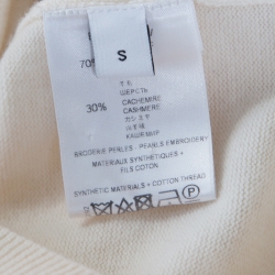 Pre Owned Givenchy Cream Cashmere Wool Faux Pearl Trim V Neck Sweater S