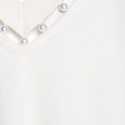 Pre Owned Givenchy Cream Cashmere Wool Faux Pearl Trim V Neck Sweater S