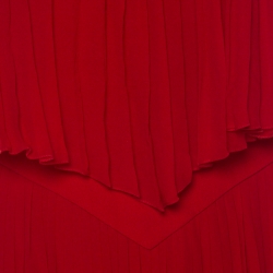 Pre Owned Givenchy Red Pleated Silk Cut Out Back Detail Evening Gown M