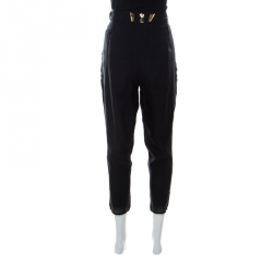 Pre Owned Givenchy Black Silk Embellished Pocket Detail Cropped Trousers M