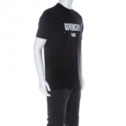 Pre Owned Givenchy Black Logo Print Cotton Oversized Distressed T-shirt XS