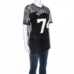 Givenchy Black Lace Favelas Applique Detail Short Sleeve Top M