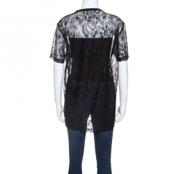 Givenchy Black Lace Favelas Applique Detail Short Sleeve Top M