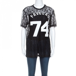 Givenchy Black Lace Favelas Applique Detail Short Sleeve Top M