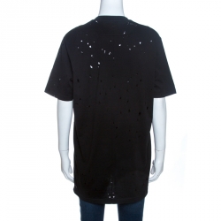Pre Owned Givenchy Black Logo Print Distressed Cotton Short Sleeve T-Shirt XS