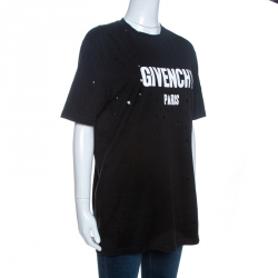 Pre Owned Givenchy Black Logo Print Distressed Cotton Short Sleeve T-Shirt XS