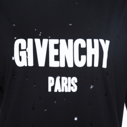 Pre Owned Givenchy Black Logo Print Distressed Cotton Short Sleeve T-Shirt XS