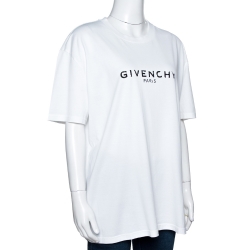 Pre Owned Givenchy White Cotton Logo Print Crew Neck T-Shirt M 