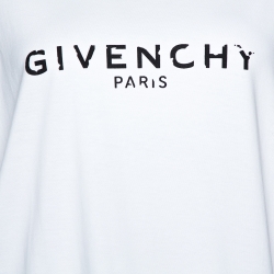 Pre Owned Givenchy White Cotton Logo Print Crew Neck T-Shirt M 