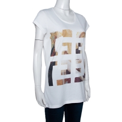 Pre Owned Givenchy White 4G Logo Print Cotton Short Sleeve T-Shirt L