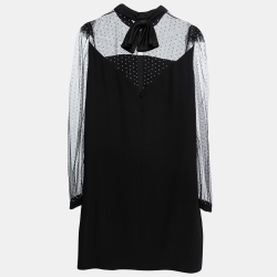 Pre Owned Givenchy Black Crepe & Beaded Tulle Tie-Back Midi Dress L