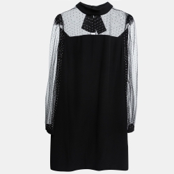 Pre Owned Givenchy Black Crepe & Beaded Tulle Tie-Back Midi Dress L