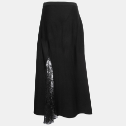 Pre Owned Givenchy Black Knit Lace Paneled Midi Skirt S