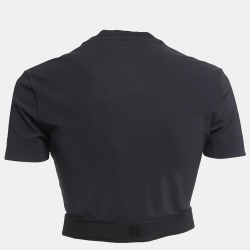Pre Owned Givenchy Black Logo Detail Stretch Knit Short Sleeve Cropped Top S