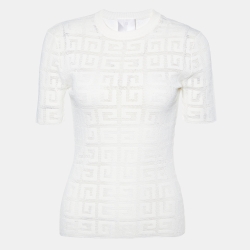 Givenchy Ivory 4G Motif Jacquard Knit Crew Neck T-Shirt XS
