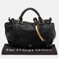 Pre Owned Givenchy Black Cracked Leather Ruched Satchel