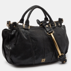 Pre Owned Givenchy Black Cracked Leather Ruched Satchel