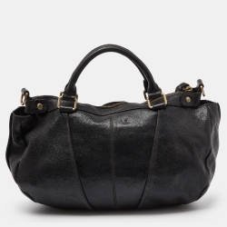 Pre Owned Givenchy Black Cracked Leather Ruched Satchel