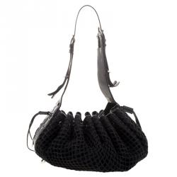Pre Owned Givenchy Black Mesh and Canvas Pumpkin Bucket Bag